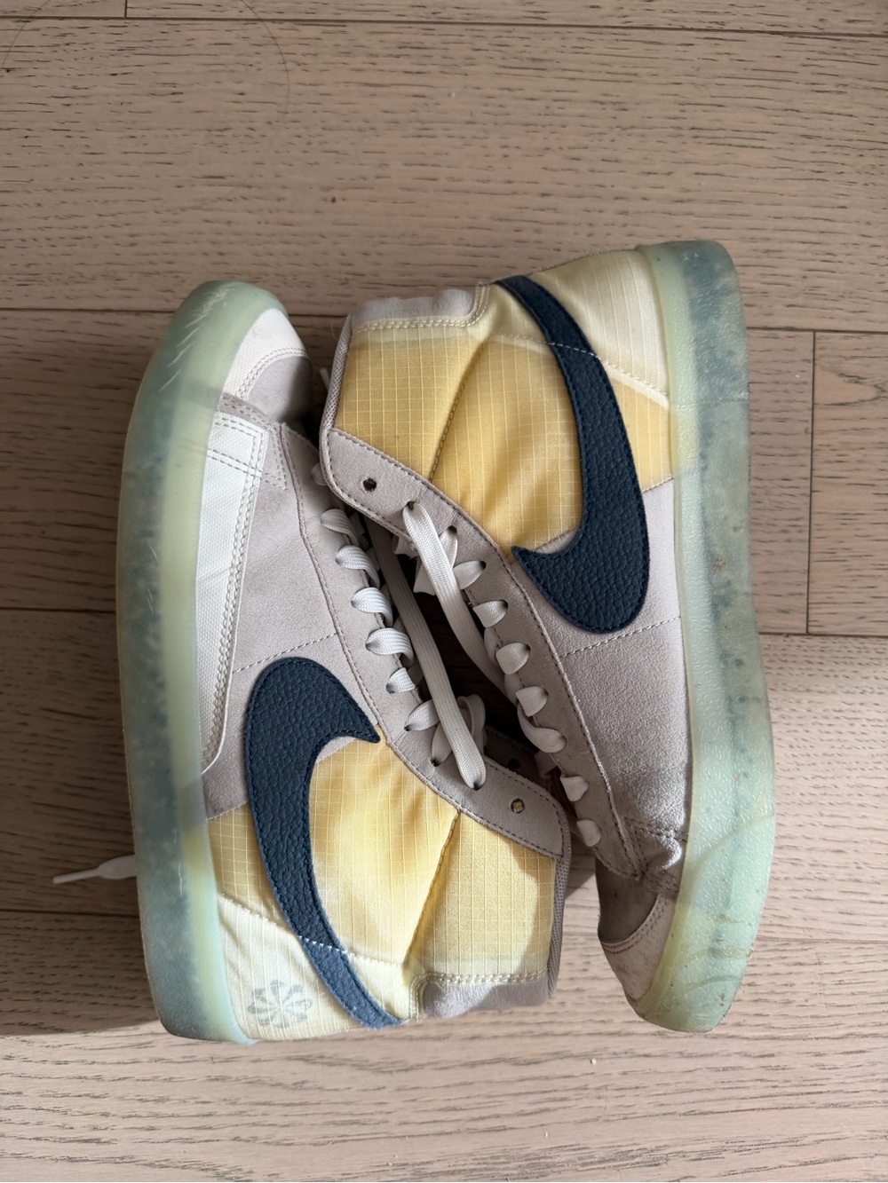 Nike Kids' High-Top Sneakers in Yellow, Navy and Cream